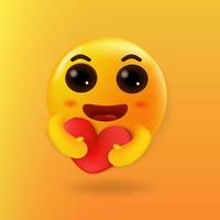 mignon emoji étreignant un coeur rouge