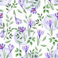 aquarelle floral violet sans couture patern avec feuilles et crocus la nature Contexte vecteur