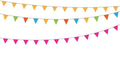 guirlandes de drapeaux de banderoles lumineuses multicolores isolés sur fond blanc. bruant et illustration vectorielle de drapeau de fête vecteur