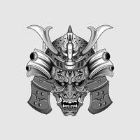 tatouages noirs masque de samouraï diable oni illustration de casque de guerrier traditionnel japonais. concept militaire et historique pour les modèles de symboles et d'emblèmes adaptés aux tatouages vecteur