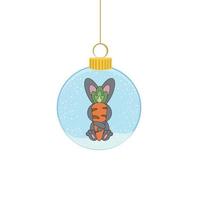 une boule de sapin de noël avec un lapin mignon. la décoration du sapin de noël. un symbole d'une bonne année, célébration des vacances de noël, hiver. vecteur