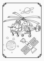 joli avion drôle et heureux avec espace et coloriage de galaxie pour les enfants vecteur