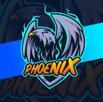 oiseau phoenix aigle volant avec la conception d'esport de personnage de mascotte de feu bleu pour l'équipe de joueurs et la conception de logo de sport vecteur