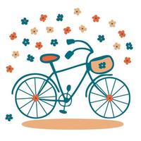 main tiré floral bicyclette dans Facile griffonnage style. parfait impression pour tee, autocollants, cartes. vecteur