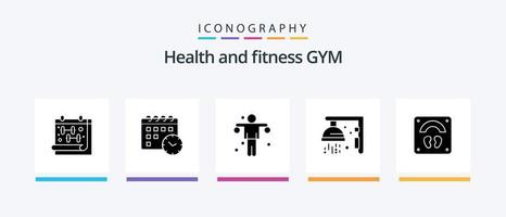 Gym glyphe 5 icône pack comprenant des sports. soins de santé. exercer. sport. salle de sport. Créatif Icônes conception vecteur