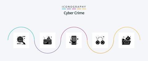 cyber la criminalité glyphe 5 icône pack comprenant . dossier Feu. mobile. dossier antivirus. arrêter vecteur