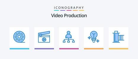 vidéo production bleu 5 icône pack comprenant multimédia. film. cinéma. cinéma. lumière. Créatif Icônes conception vecteur