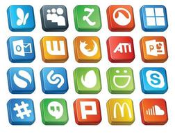 20 social médias icône pack comprenant mou skype navigateur suffisant Shazam vecteur