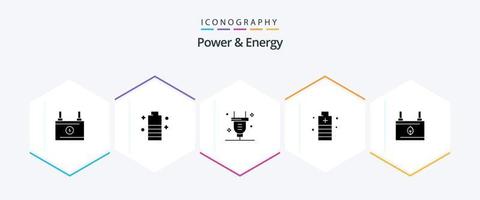 Puissance et énergie 25 glyphe icône pack comprenant sûr. essentiel. pouvoir. énergie. électricité vecteur