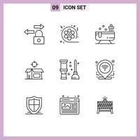 Stock vecteur icône pack de 9 ligne panneaux et symboles pour nettoyer produit salle de bains ouvert boîte ouvert produit modifiable vecteur conception éléments
