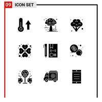 ensemble de 9 commercial solide glyphes pack pour code bouton de rose poison Rose cœur modifiable vecteur conception éléments