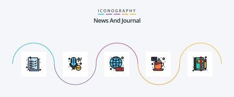 nouvelles ligne rempli plat 5 icône pack comprenant article. bloc-notes. en direct. la télé Pause. chaud vecteur