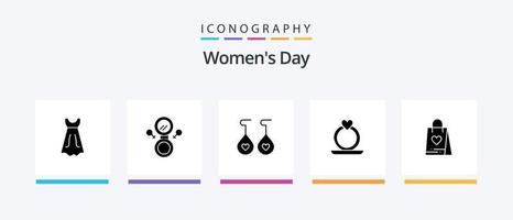 aux femmes journée glyphe 5 icône pack comprenant journée. femmes. symbole. cœur. oreille. Créatif Icônes conception vecteur