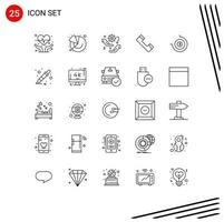 Stock vecteur icône pack de 25 ligne panneaux et symboles pour Arrêtez regarder Téléphone main téléphone appel modifiable vecteur conception éléments