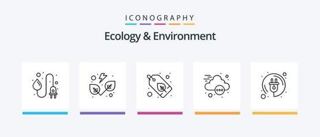 écologie et environnement ligne 5 icône pack comprenant vert. vert. nucléaire. feuilles. électricité. Créatif Icônes conception vecteur