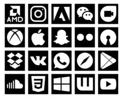 20 social médias icône pack comprenant applications navigateur snapchat safari vk vecteur