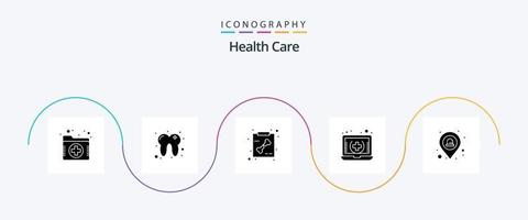 santé se soucier glyphe 5 icône pack comprenant urgence. en ligne. os. médical. soins de santé vecteur