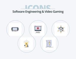 Logiciel ingénierie et vidéo jeu plat icône pack 5 icône conception. dcl. ajout. langue. psp. Jeu vecteur