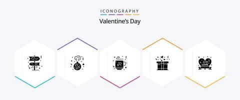 valentines journée 25 glyphe icône pack comprenant . l'amour badge. l'amour. insigne. présent vecteur