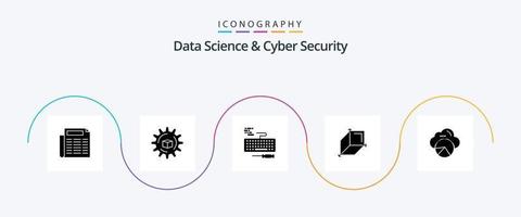 Les données science et cyber Sécurité glyphe 5 icône pack comprenant Les données depuis. rapports. clavier. conception. boîte vecteur