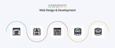 la toile conception et développement ligne rempli plat 5 icône pack comprenant . conception. la toile page. ordinateur. la toile vecteur