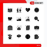 16 utilisateur interface solide glyphe pack de moderne panneaux et symboles de l'amour interface sécurise supprimer Annuler modifiable vecteur conception éléments