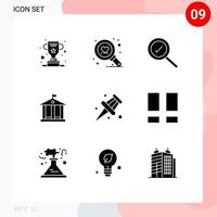 pictogramme ensemble de 9 Facile solide glyphes de interface école a trouvé épingle argent modifiable vecteur conception éléments