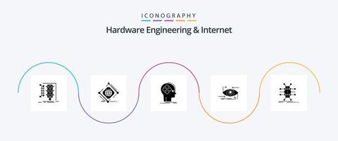 Matériel ingénierie et l'Internet glyphe 5 icône pack comprenant gén. avancé. filet. esprit. futur vecteur