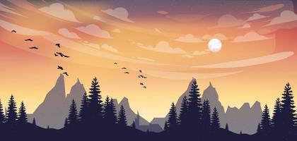 paysage naturel montagne vector art coucher de soleil