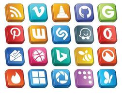20 social médias icône pack comprenant grooveshark bing pinterest dribble opéra vecteur