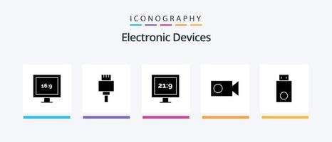 dispositifs glyphe 5 icône pack comprenant . des produits. la télé. électronique. dispositifs. Créatif Icônes conception vecteur