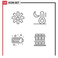 groupe de 4 ligne remplie plat couleurs panneaux et symboles pour équipement mise en charge soutien nuit énergie modifiable vecteur conception éléments