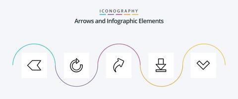 La Flèche ligne 5 icône pack comprenant imprimer. droite. dos. La Flèche vecteur