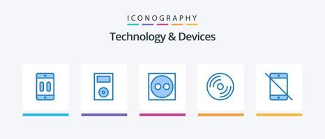 dispositifs bleu 5 icône pack comprenant pc. matériel. des produits. disque. brancher. Créatif Icônes conception vecteur