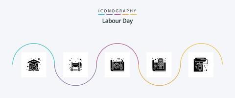 la main d'oeuvre journée glyphe 5 icône pack comprenant imprimer. sol. architecture. conception. plan vecteur