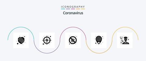 coronavirus glyphe 5 icône pack comprenant soins de santé. médical. bactéries. emplacement. danger vecteur