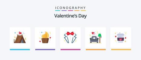 valentines journée plat 5 icône pack comprenant l'amour. lampe. dessert. canapé. costume. Créatif Icônes conception vecteur