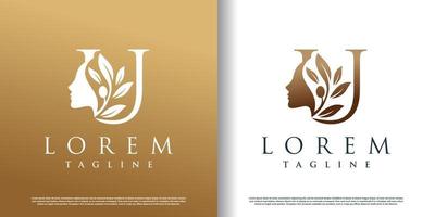 femme beauté logo icône avec lettre u concept conception prime vecteur