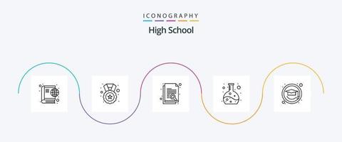 haute école ligne 5 icône pack comprenant l'obtention du diplôme casquette. éducation. document. ballon. chimie vecteur