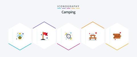 camping 25 plat icône pack comprenant . . montre. bois. énergie vecteur