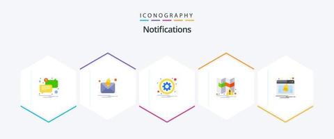 notifications 25 plat icône pack comprenant avis. la toile. engrenage. notification. carte vecteur