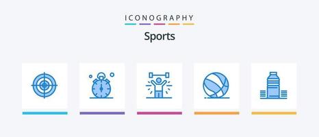 des sports bleu 5 icône pack comprenant jouer. balle. minuteur. levage. aptitude. Créatif Icônes conception vecteur