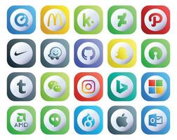 20 social médias icône pack comprenant lieux de rencontre Microsoft snapchat bing Messager vecteur