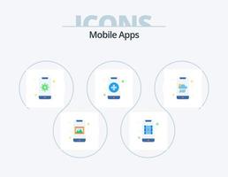 mobile applications plat icône pack 5 icône conception. temps application. téléphone intelligent. mobile. se soucier. santé vecteur