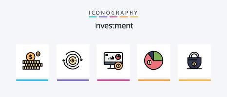 investissement ligne rempli 5 icône pack comprenant investissement. argent. analyse. investissement. gains. Créatif Icônes conception vecteur