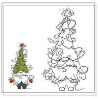 livre de coloriage pour enfants. gnome de noël de dessin animé avec des lumières de noël. vecteur