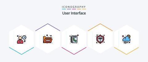 utilisateur interface 25 ligne remplie icône pack comprenant temps. nuageux. annuaire. nuage. protéger vecteur