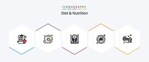 régime et nutrition 25 ligne remplie icône pack comprenant aptitude. régime. régime. BIO. non régime vecteur