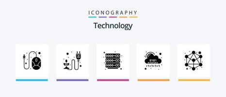 La technologie glyphe 5 icône pack comprenant connexion. numérique. plante. code. binaire. Créatif Icônes conception vecteur