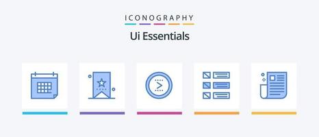 ui essentiel bleu 5 icône pack comprenant liste. conception. étiqueter. droite. interface. Créatif Icônes conception vecteur